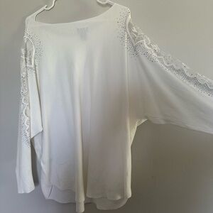 Tahari White Lace Sleeve Top